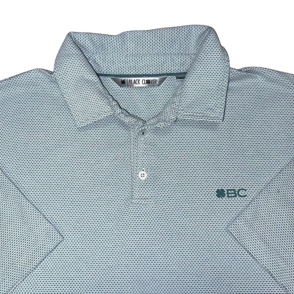 Black Clover Polo Shirt Mens XL Blue Green Micro Pattern Live Lucky Golf Top